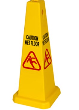 Wet floor sign yellow triangular cone